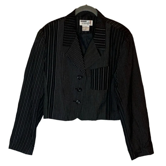NEWPORT NEWS 100% Silk Cropped Blazer Jacket Womens Size 16 Striped Party Work - Picture 1 of 6